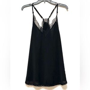 Elegant Black Lace Trim Chemise Tank Sleeveless Blouse Large